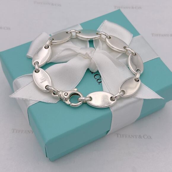 Tiffany & Co. Pebble Link Oval Bracelet Sterling Silver Italy Vintage W/ Pouch - Picture 8 of 13